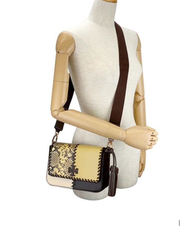 Tory Burch Handbags - Tory Burch  Thea Patchwork Leather & Snakeskin Yellow, Brown & Cream Crossbody
